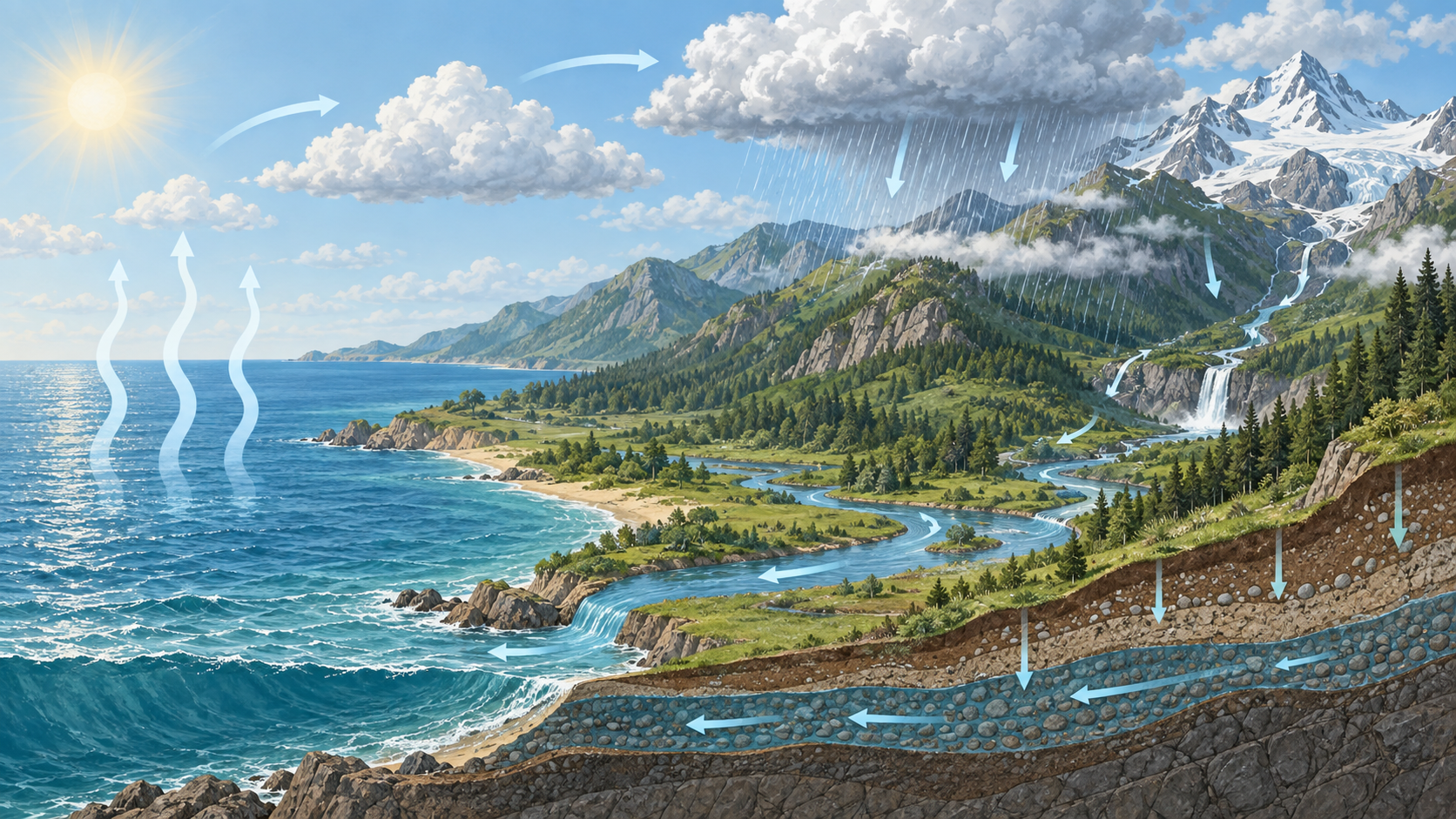 Explain how the water cycle works