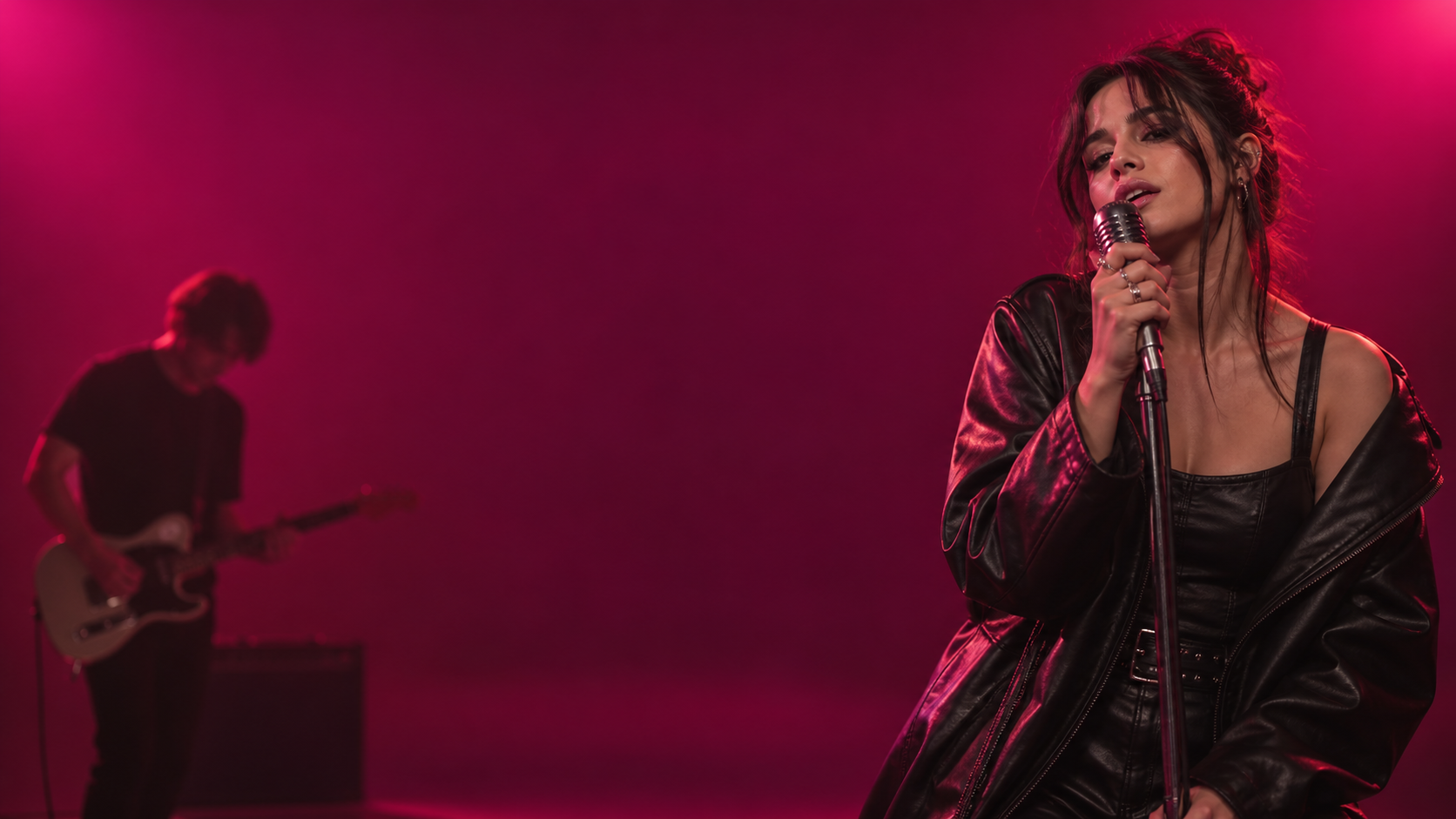 A singer performance with lyrics