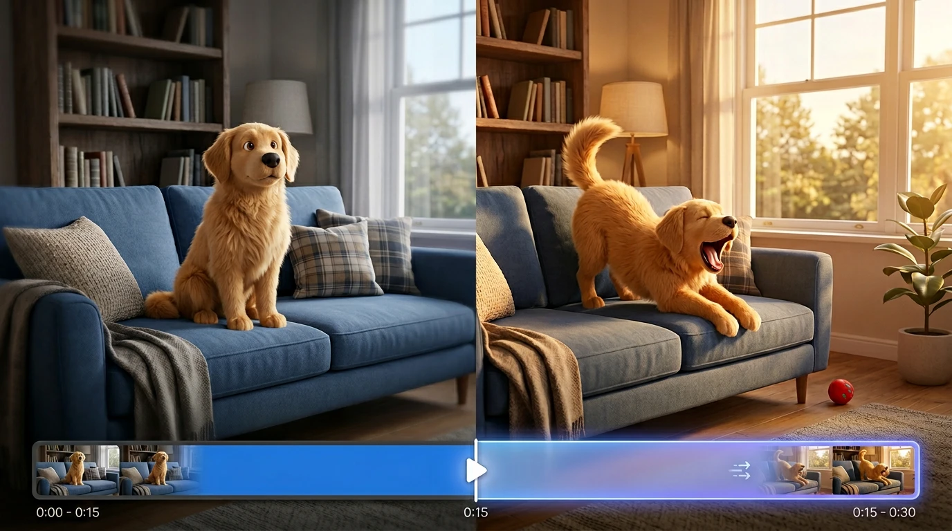 AI video continuation extending a scene naturally